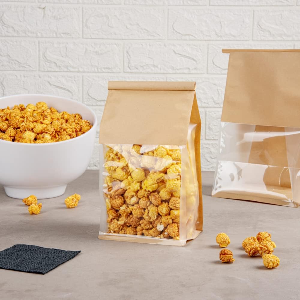 პაკეტი ქაღალდის ფანჯრით კრაფტი (Kraft Resealable Bakery Bags With Windows)