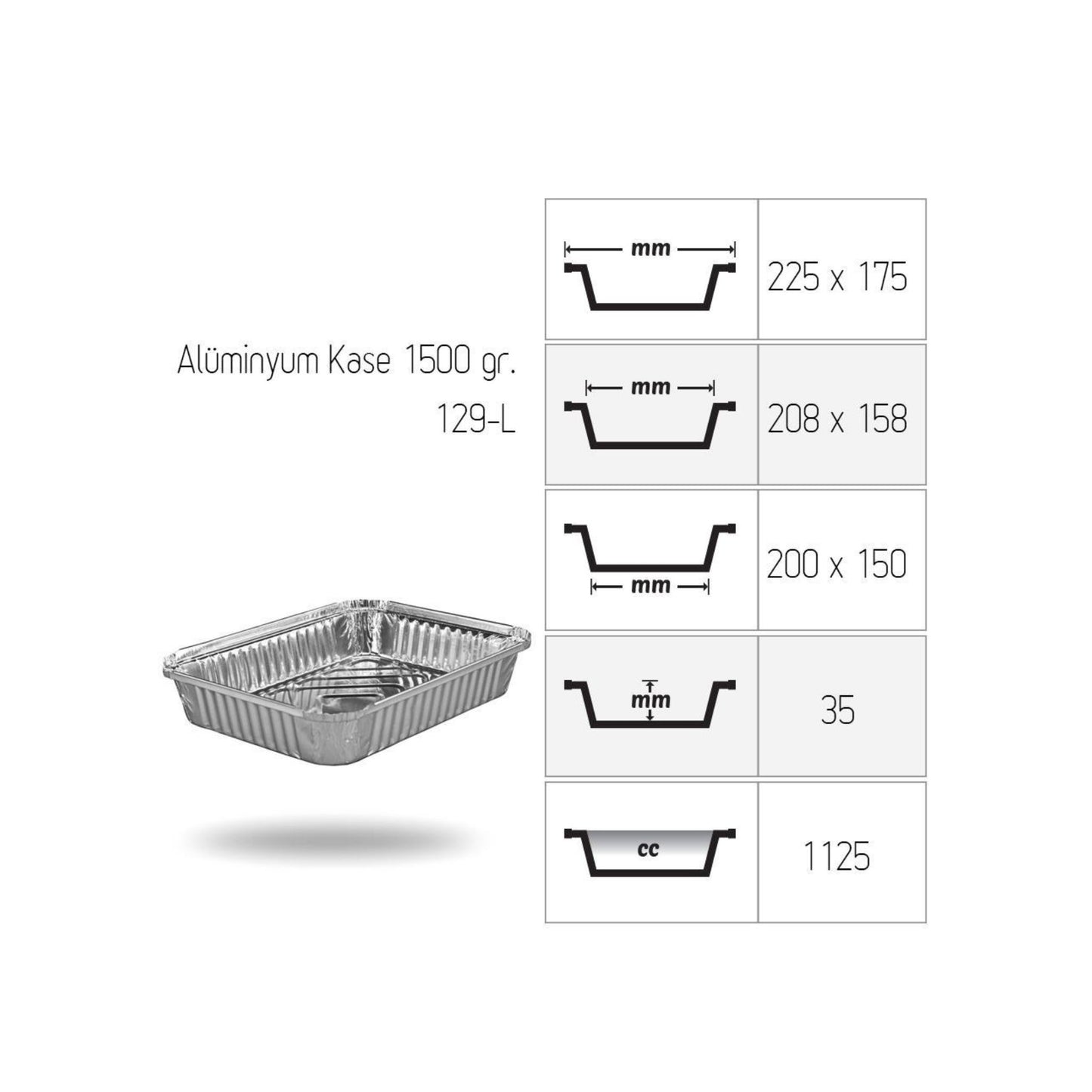 ალუმინის ფოლგის კონტეინერი 1500 გრ